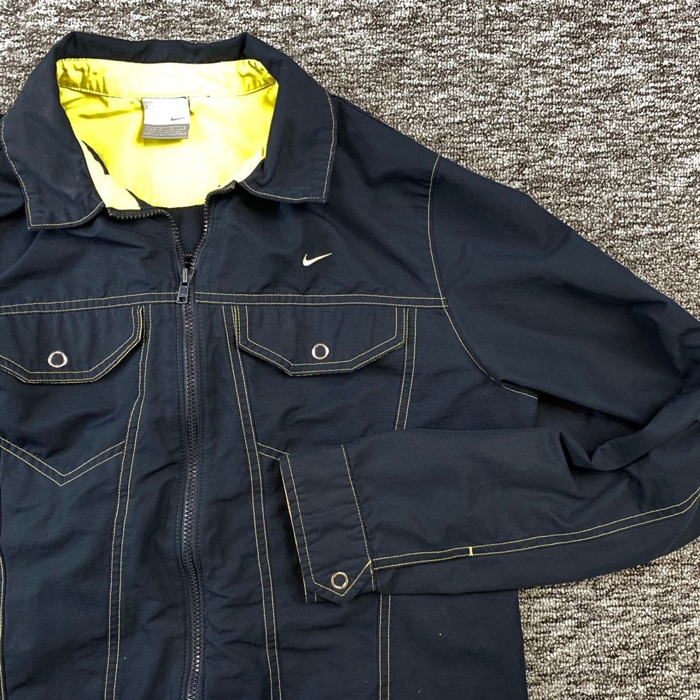 Vintage Nike Womens Small Navy Yellow Trucker Jacket Contrast Stitch Y2K